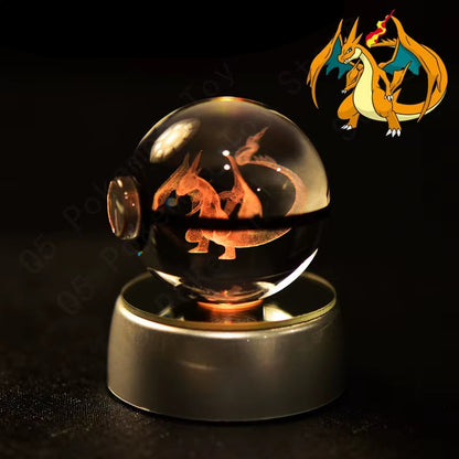 Pokemon Crystal Ball 3D Pikachu Mewtwo Mew Gengar Night Light Lamp Base Pokeball Crystal Pokemon Glass Ball Figure Birthday Gift