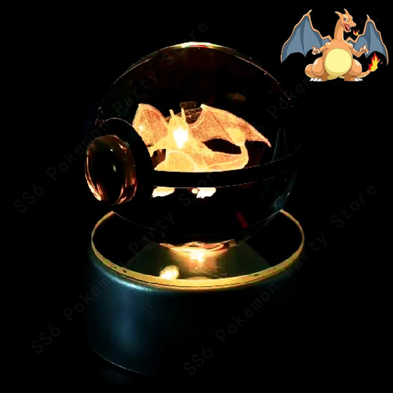 Pokemon Crystal Ball 3D Pikachu Mewtwo Mew Gengar Night Light Lamp Base Pokeball Crystal Pokemon Glass Ball Figure Birthday Gift