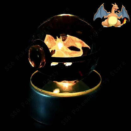 Pokemon Crystal Ball 3D Pikachu Mewtwo Mew Gengar Night Light Lamp Base Pokeball Crystal Pokemon Glass Ball Figure Birthday Gift
