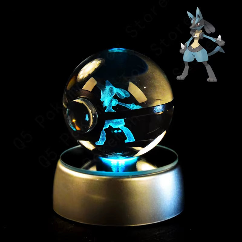 Pokemon Crystal Ball 3D Pikachu Mewtwo Mew Gengar Night Light Lamp Base Pokeball Crystal Pokemon Glass Ball Figure Birthday Gift