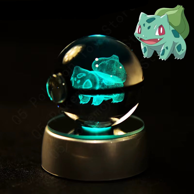 Pokemon Crystal Ball 3D Pikachu Mewtwo Mew Gengar Night Light Lamp Base Pokeball Crystal Pokemon Glass Ball Figure Birthday Gift