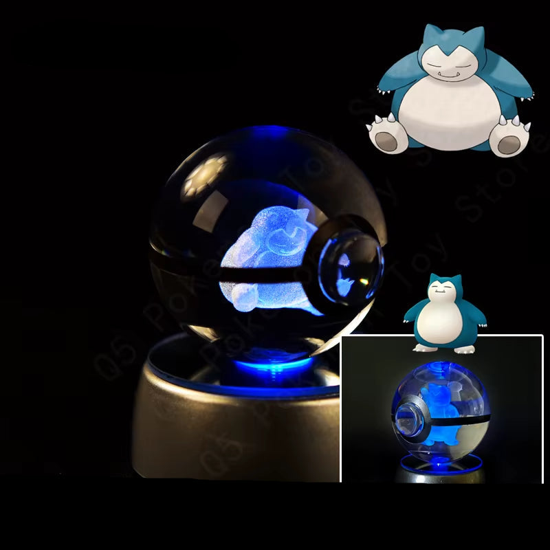 Pokemon Crystal Ball 3D Pikachu Mewtwo Mew Gengar Night Light Lamp Base Pokeball Crystal Pokemon Glass Ball Figure Birthday Gift