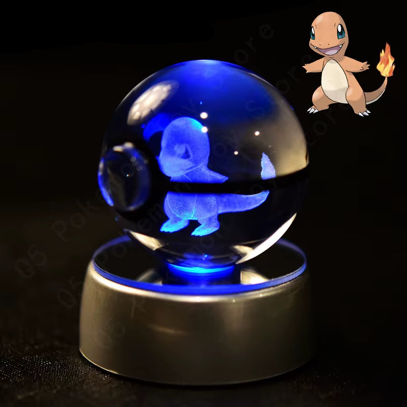 Pokemon Crystal Ball 3D Pikachu Mewtwo Mew Gengar Night Light Lamp Base Pokeball Crystal Pokemon Glass Ball Figure Birthday Gift