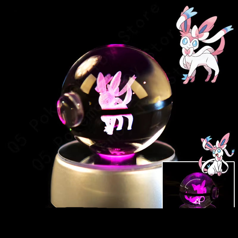 Pokemon Crystal Ball 3D Pikachu Mewtwo Mew Gengar Night Light Lamp Base Pokeball Crystal Pokemon Glass Ball Figure Birthday Gift