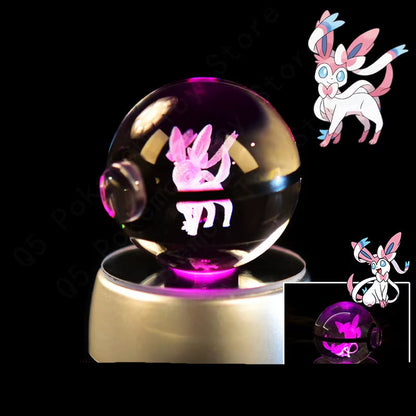 Pokemon Crystal Ball 3D Pikachu Mewtwo Mew Gengar Night Light Lamp Base Pokeball Crystal Pokemon Glass Ball Figure Birthday Gift