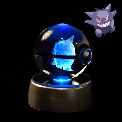 Pokemon Crystal Ball 3D Pikachu Mewtwo Mew Gengar Night Light Lamp Base Pokeball Crystal Pokemon Glass Ball Figure Birthday Gift