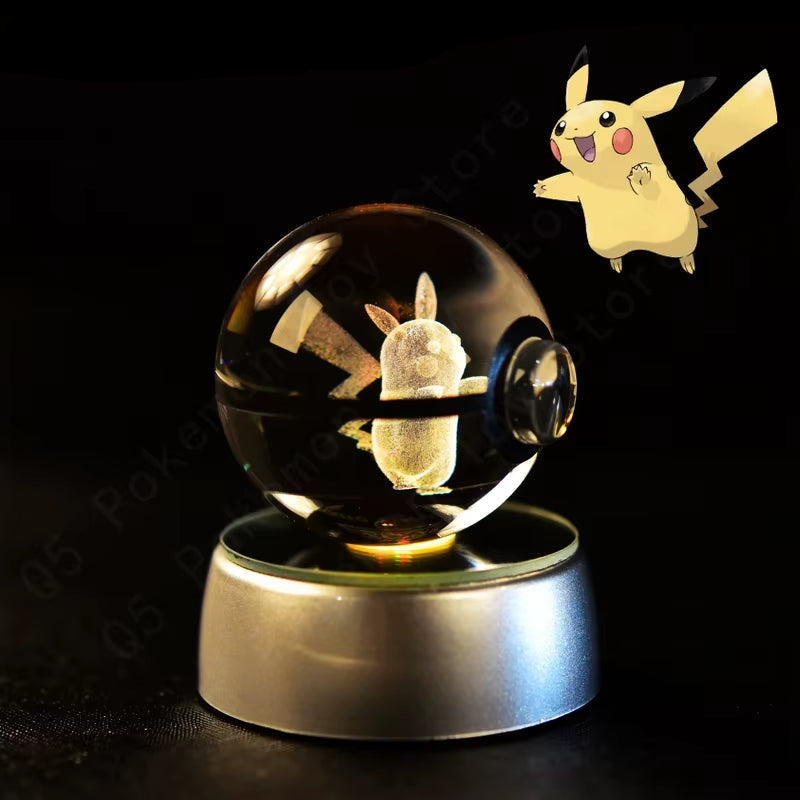 Pokemon Crystal Ball 3D Pikachu Mewtwo Mew Gengar Night Light Lamp Base Pokeball Crystal Pokemon Glass Ball Figure Birthday Gift