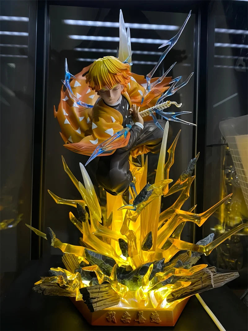 30Cm Anime Demon Slayer Figure Agatsuma Zen'Itsu Luminous Double Headed Statue Action Figure Model Ornament Gk Youth Toy
