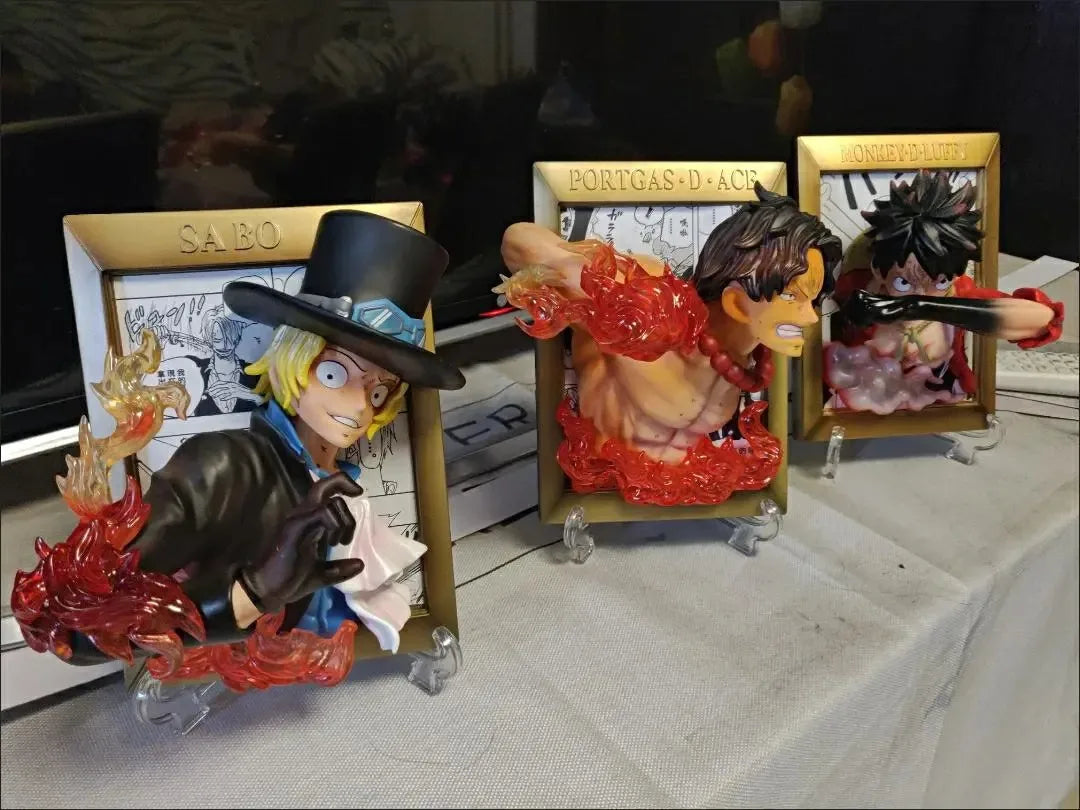 One Pieces King Sabo Ace Luffys Three Brothers Large Photo Frame Ornament Statue Handmade Model Ornament Toys Birthday Kids Gift