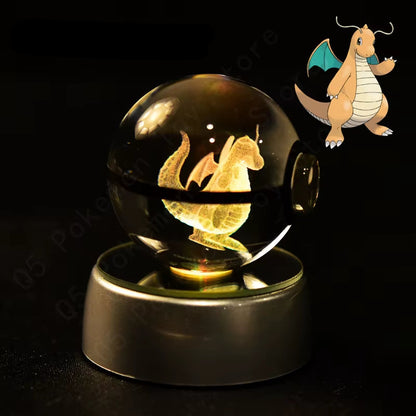 Pokemon Crystal Ball 3D Pikachu Mewtwo Mew Gengar Night Light Lamp Base Pokeball Crystal Pokemon Glass Ball Figure Birthday Gift