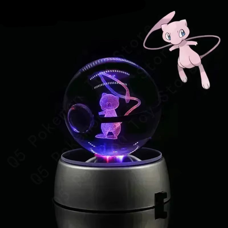 Pokemon Crystal Ball 3D Pikachu Mewtwo Mew Gengar Night Light Lamp Base Pokeball Crystal Pokemon Glass Ball Figure Birthday Gift