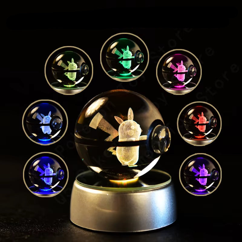 Pokemon Crystal Ball 3D Pikachu Mewtwo Mew Gengar Night Light Lamp Base Pokeball Crystal Pokemon Glass Ball Figure Birthday Gift