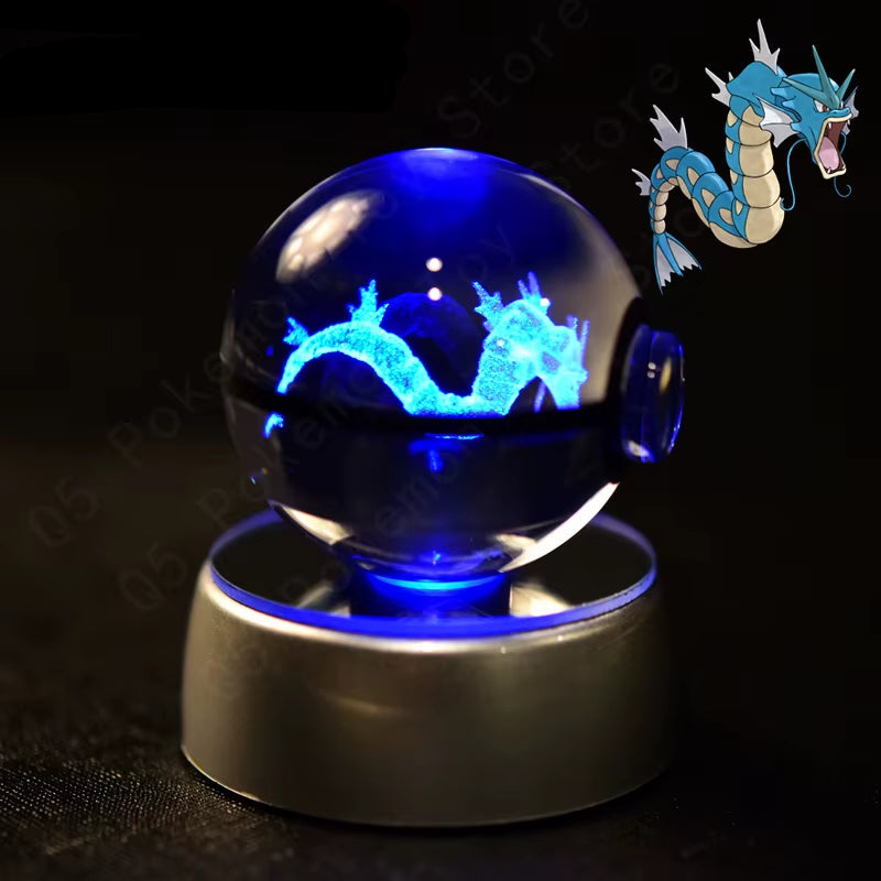 Pokemon Crystal Ball 3D Pikachu Mewtwo Mew Gengar Night Light Lamp Base Pokeball Crystal Pokemon Glass Ball Figure Birthday Gift