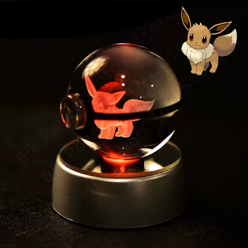 Pokemon Crystal Ball 3D Pikachu Mewtwo Mew Gengar Night Light Lamp Base Pokeball Crystal Pokemon Glass Ball Figure Birthday Gift