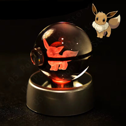 Pokemon Crystal Ball 3D Pikachu Mewtwo Mew Gengar Night Light Lamp Base Pokeball Crystal Pokemon Glass Ball Figure Birthday Gift